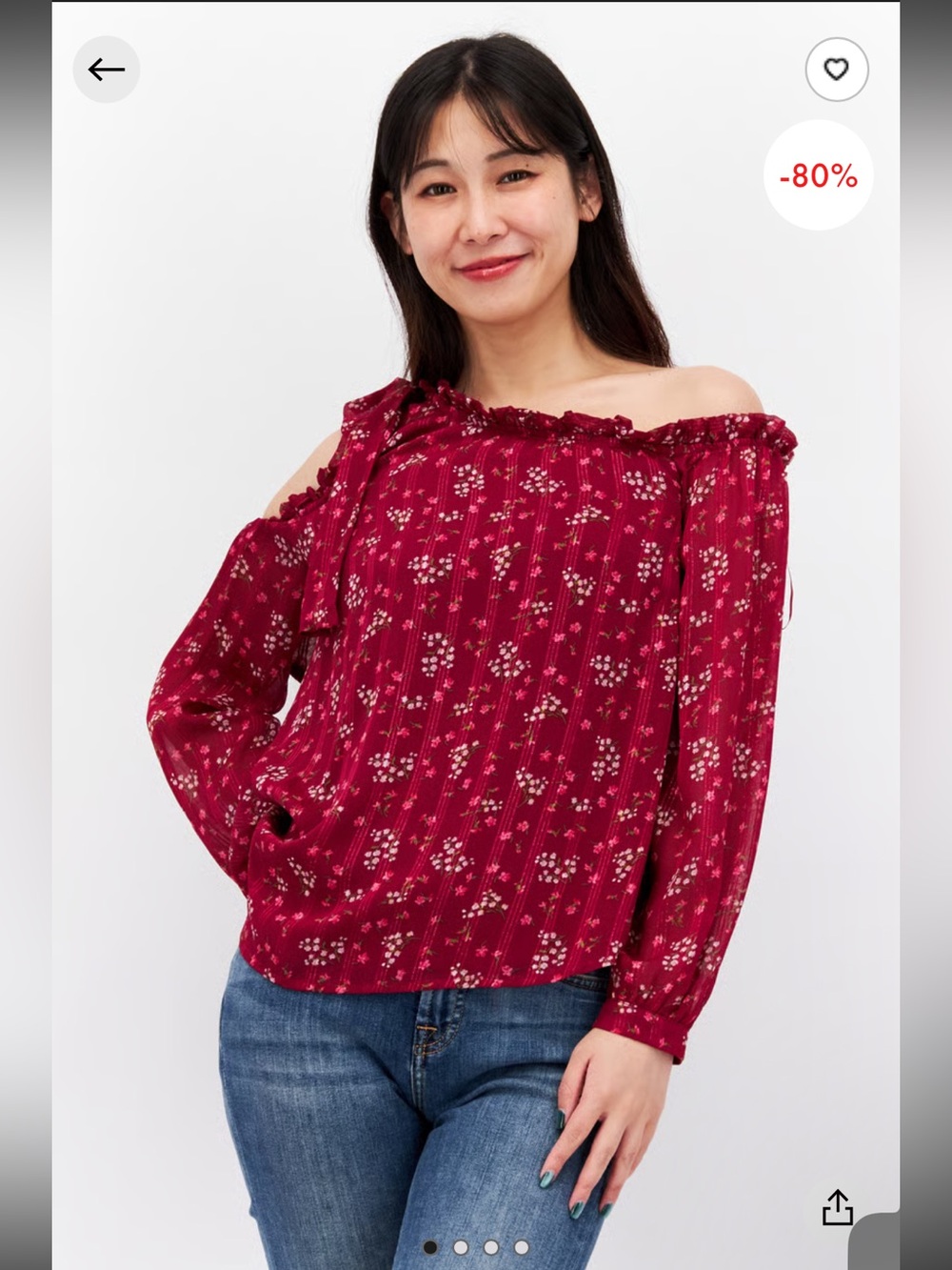 NWT CeCe Sz Medium Women’s Burgundy Floral Cold Shoulder Blouse Top Ret $59!